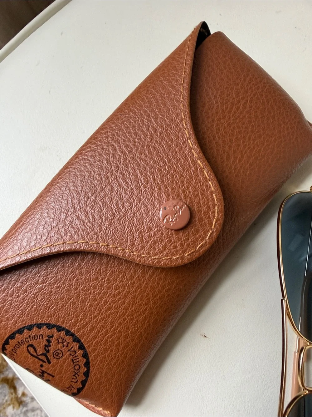 Ray-Ban Gold Frame Sunglasses with Blue Gradient Lenses and Brown Case - Picture 6 of 12